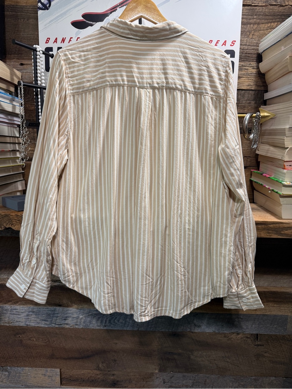 Liz Claiborne Beige Stripe Button Down Shirt | Coastal Grandmother - Picture 4 of 4